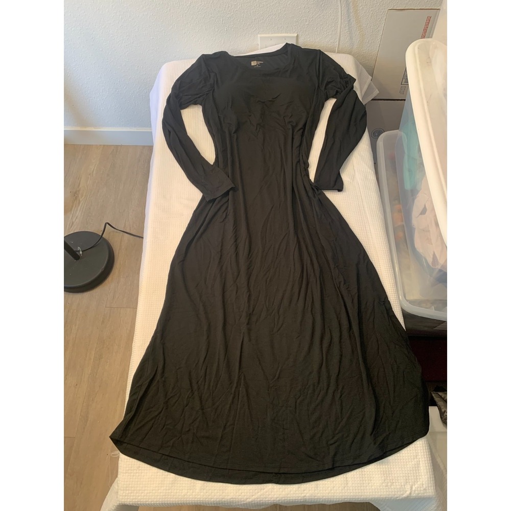 (E-127) Modern Soul Black Maxi Dress Built In Bra Long Sleeve Women M New - Picture 6 of 11